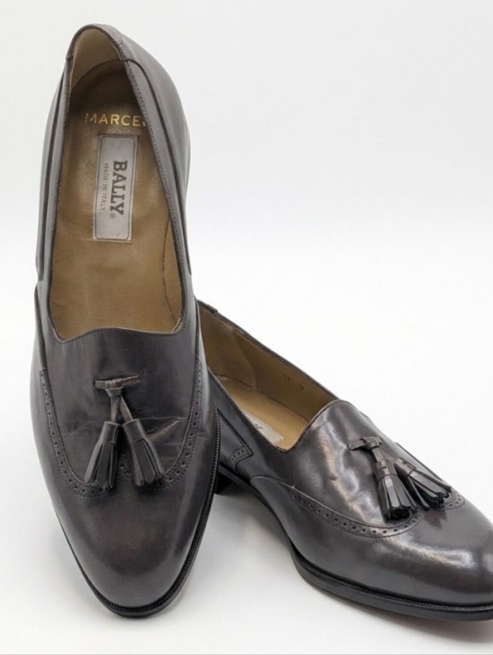 Bally Marceau Leather Loafers Men's 11 Gray High Shine Slip On Tassels